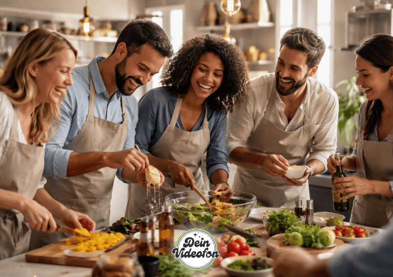 Gemeinsames Kochen in einer Gruppe als Teambuiding Event einer Firma.