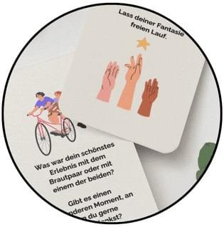 Hochzeits Aktionskarten mit Aufgaben und Fragen für Gäste, sorgen für Spaß und emotionale Erinnerungen